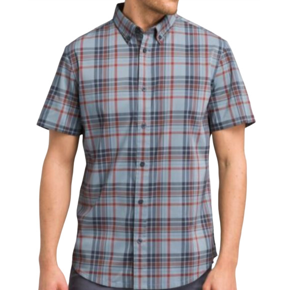 NEW prAna BLUE NOTE GRANGER PLAID SHORT SLEEVE TAILORED FIT BUTTON UP SHIRT SZ M - Picture 1 of 4